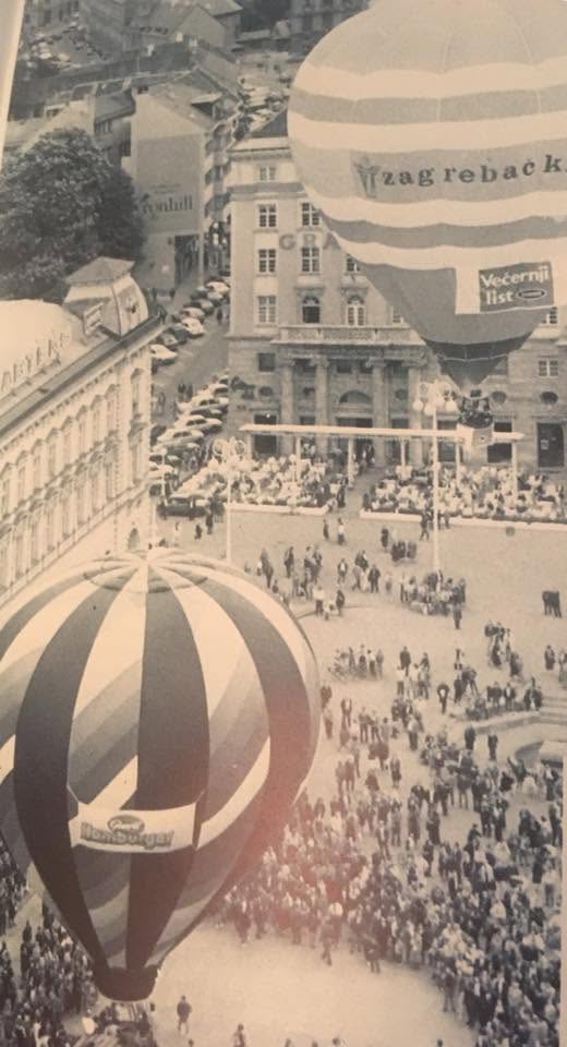 Trg bana Jelačića 1980-ih godina, baloni s prepoznatljivim reklamama